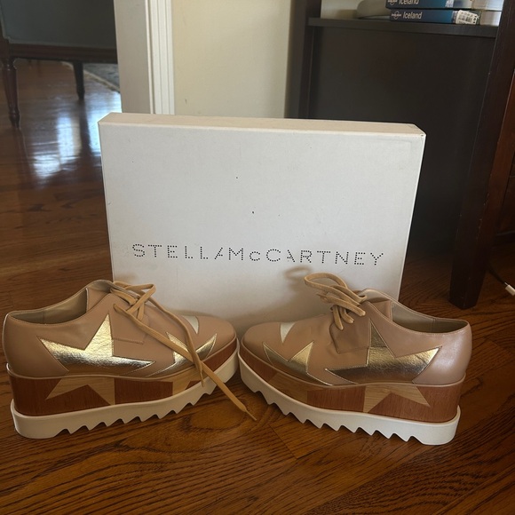 Stella McCartney Tan and Gold Star Platform Shoes